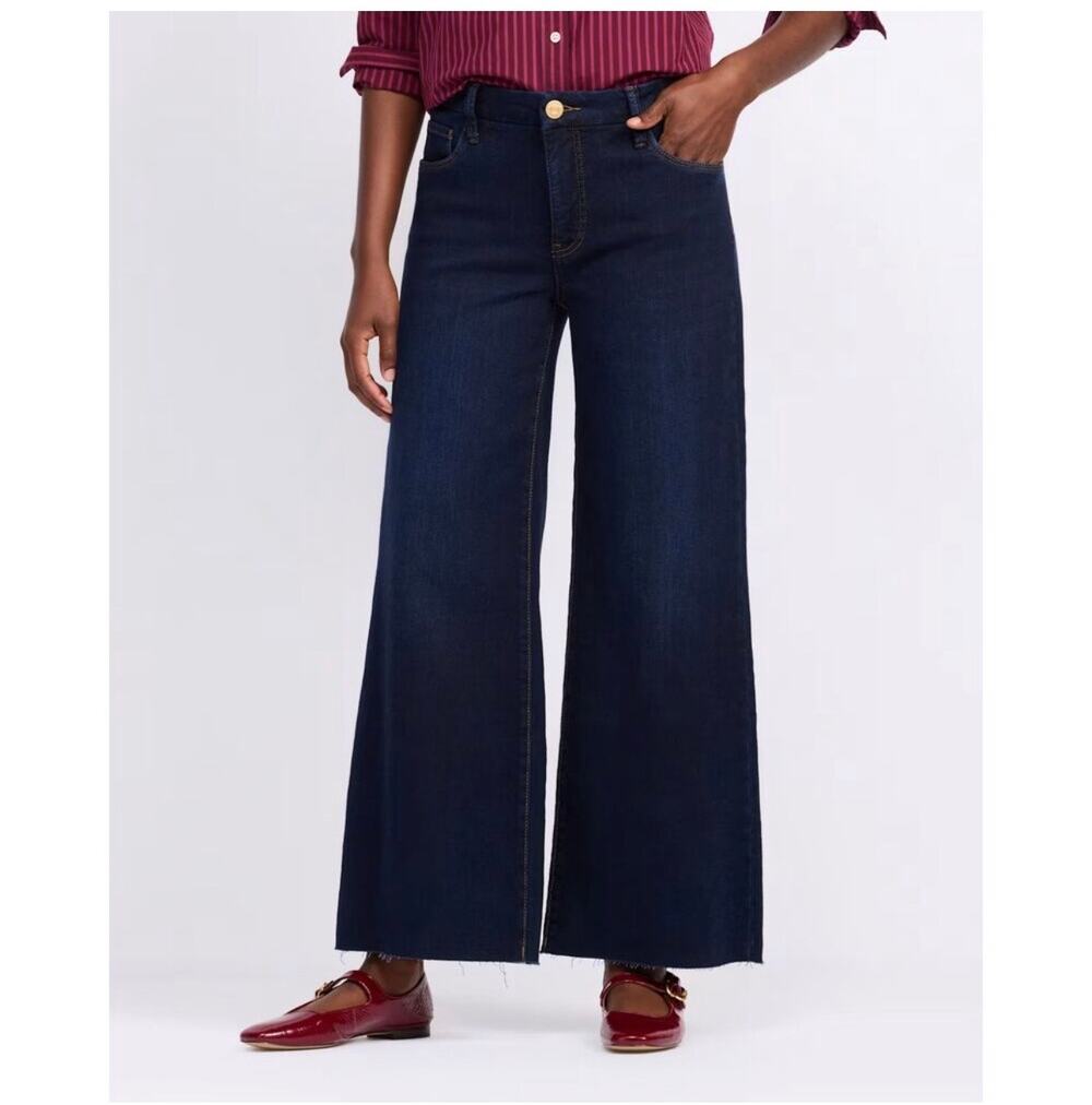 Kut from the Kloth Jeans Womens 12 Blue Meg Fab Ab Wide Leg Dark Wash Raw Hem